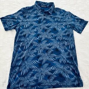 Travis Mathew Men’s Golf Polo Shirt Size L Blue & Gray Tropical Leaf Print